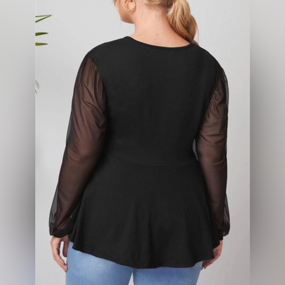 Urbanic Black Deep neck top with sheer sleeves - Picture 2 of 10